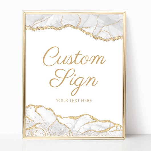 Poster Elegant White Gold Agate Custom Text Sign