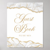 Poster Elegant White Gold Agate Guest Book Sign (Devant)