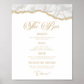 Poster Elegant White Gold Agate Party Bar Menu Sign (Devant)