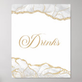 Poster Elegant White Gold Agate Party Drinks Sign (Devant)