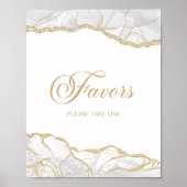 Poster Elegant White Gold Agate Party Favors Sign (Devant)