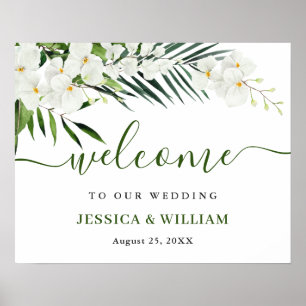 Poster Elegant White Orchid Bohemian Wedding Welcome Sign