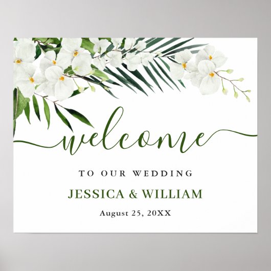 Poster Elegant White Orchid Bohemian Wedding Welcome Sign (Devant)