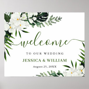 Poster Elegant White Orchid Bohemian Wedding Welcome Sign
