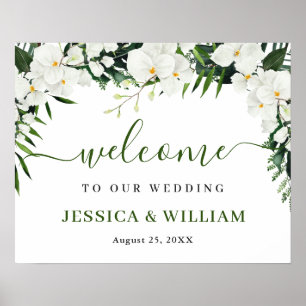 Poster Elegant White Orchid Bohemian Wedding Welcome Sign