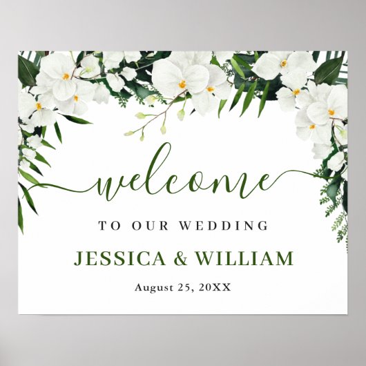 Poster Elegant White Orchid Bohemian Wedding Welcome Sign (Devant)