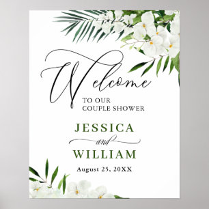 Poster Elegant White Orchid COUPLE SHOWER Welcome Sign