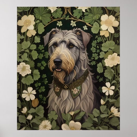 Poster Elégant Wolfhound Irlandais Avec Shamrocks (Devant)