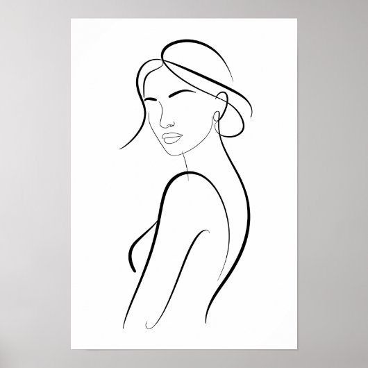 Poster Elegant Woman with Hat Minimalist Line Art (Devant)