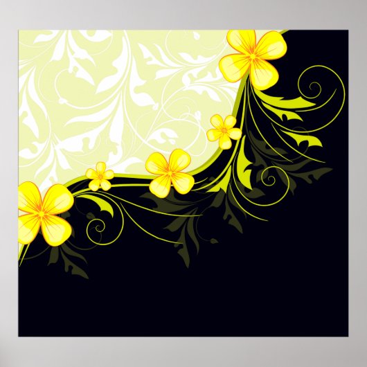 Poster Elegant Yellow Floral Damask (Devant)