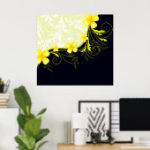 Poster Elegant Yellow Floral Damask (Bureau à domicile)