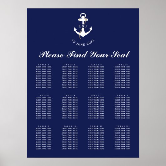 Poster Élégante Ancre Mariage nautique (Devant)