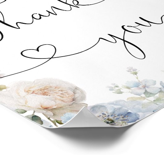 Poster Elégante aquarelle bleu Merci floral (Coin)