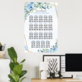 Poster Elégante aquarelle bleu poussiéreuse à fleurs euca (Bureau à domicile)