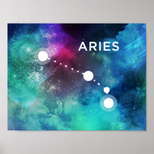Poster Elégante Aquarelle bleu rouge Nebula Aries