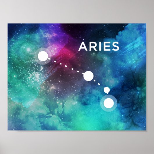 Poster Elégante Aquarelle bleu rouge Nebula Aries (Devant)
