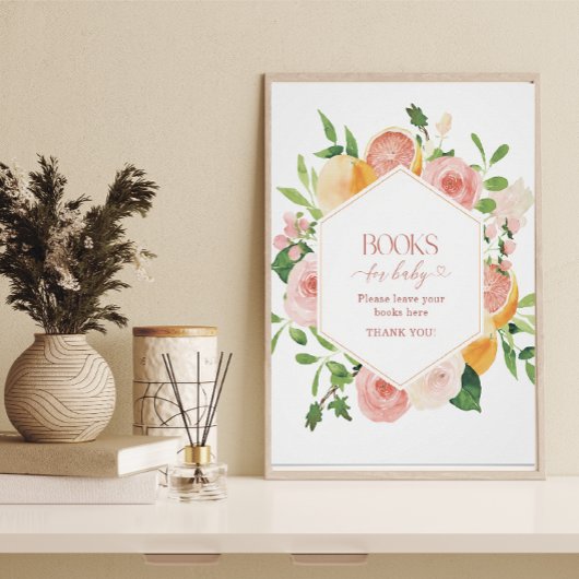Poster Elégante aquarelle Citrus rose Fleurs bébé chaussu