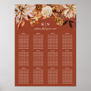 Poster Elégante aquarelle d'automne Floral Siège Mariag