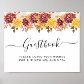 Poster Elégante aquarelle d'automne Mariage Floral (Devant)