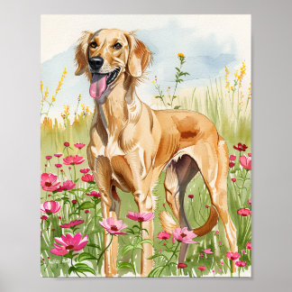 Poster Elégante Aquarelle de Chien Saluki Art Décor Impri