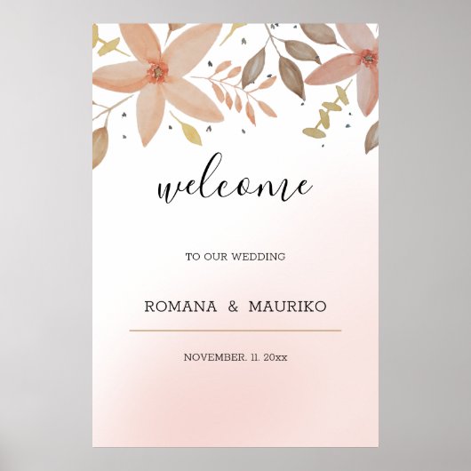 Poster Elégante aquarelle en terre cuite Florale peinte à (Devant)