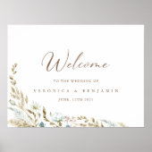 Poster Elégante aquarelle Floral Rustique Mariage Bienven (Devant)