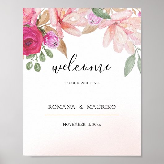 Poster Elégante aquarelle florale peinte à la main (Devant)