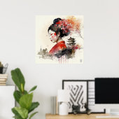 Poster Elégante aquarelle Geisha Portrait (Bureau à domicile)