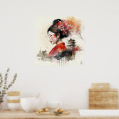 Poster Elégante aquarelle Geisha Portrait (Cuisine)