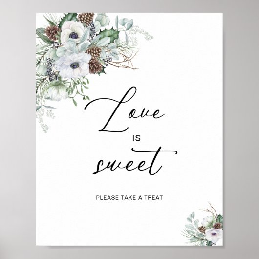 Poster Elégante aquarelle hiver Anémones fleurs nuptiale (Devant)