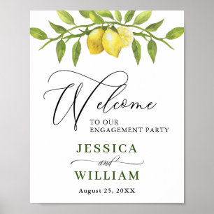 Poster Elégante aquarelle Lemon Green ENGAGEMENT PARTY