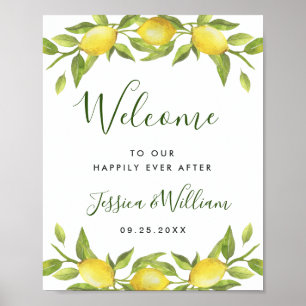 Poster Elégante aquarelle Lemons Verdure Mariage Bienvenu