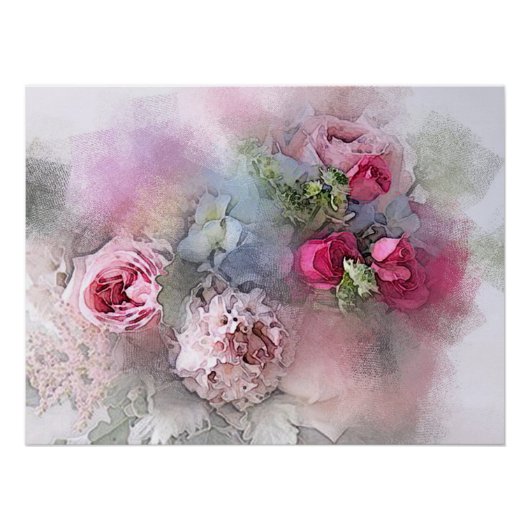 Poster Elégante aquarelle moderne Art Rose Fleurs (Devant)