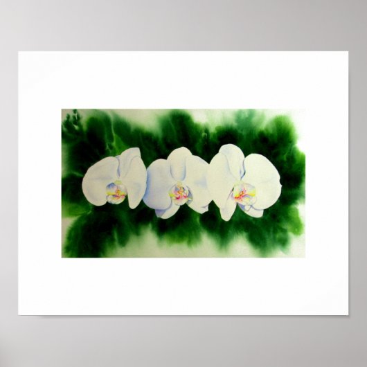 Poster Elégante aquarelle Orchidées, vert botanique (Devant)