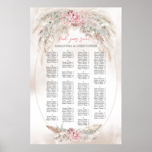 Poster Elégante aquarelle poussiéreuse Pampas rose Alphab