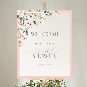 Poster Elégante Aquarelle rose Floral Douche Bienvenue