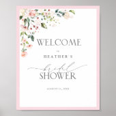 Poster Elégante Aquarelle rose Floral Douche Bienvenue (Devant)