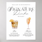 Poster Elégante aquarelle Sa signature Boisson Mariage (Devant)