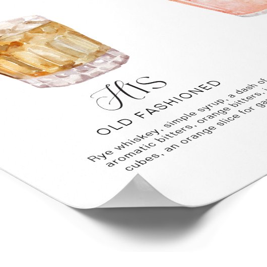 Poster Elégante aquarelle Sa signature Boisson Mariage (Coin)