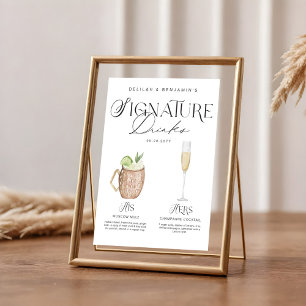 Poster Elégante aquarelle Sa signature Boisson Mariage
