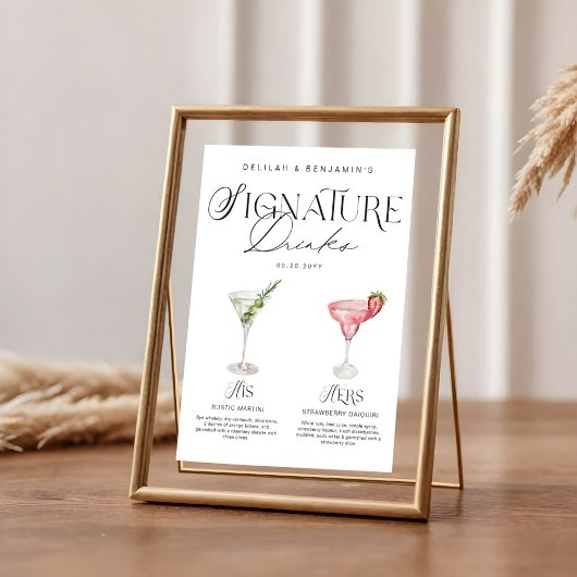 Poster Elégante aquarelle Sa signature Boisson Mariage