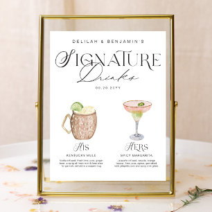 Poster Elégante aquarelle Sa signature Boisson Mariage