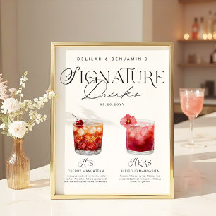 Poster Elégante aquarelle Sa signature Boisson Mariage