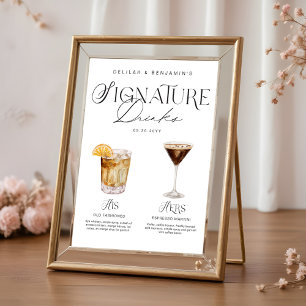 Poster Elégante aquarelle Sa signature Boisson Mariage