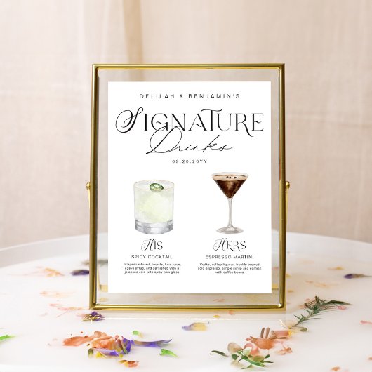 Poster Elégante aquarelle Sa signature Boisson Mariage