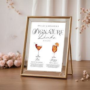 Poster Elégante aquarelle Sa signature Boisson Mariage