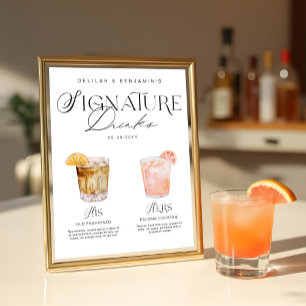 Poster Elégante aquarelle Sa signature Boisson Mariage