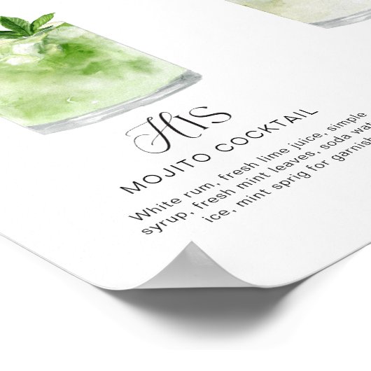 Poster Elégante aquarelle Sa signature Boisson Mariage (Coin)