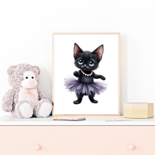 Poster Elégante Ballerine de Kitten noir dans Tutu violet