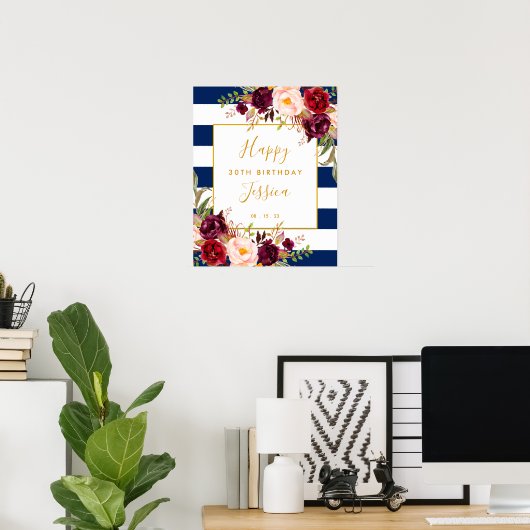 Poster Élégante bannière florale du 30e anniversaire (Bureau à domicile)